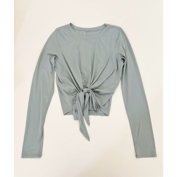 Lululemon Tops - Lululemon Womens Time to Restore Green Gray Tie-Front Long Sleeve Crop Top Small